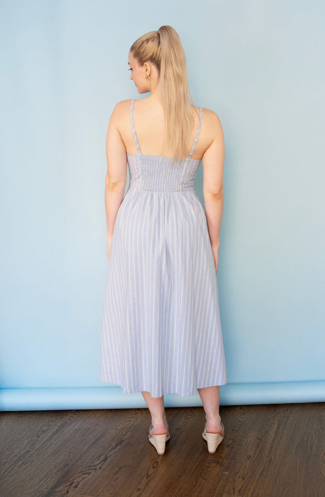 Striped Button Down Linen Midi Dress