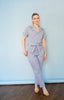 Dusty Blue Short Sleeve Washed Utility Jumpsuit