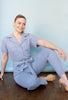 Dusty Blue Short Sleeve Washed Utility Jumpsuit