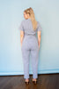 Dusty Blue Short Sleeve Washed Utility Jumpsuit
