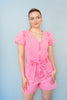 Pink Washed Zip Up Puff Sleeve Romper