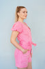 Pink Washed Zip Up Puff Sleeve Romper