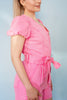 Pink Washed Zip Up Puff Sleeve Romper