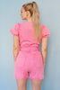 Pink Washed Zip Up Puff Sleeve Romper