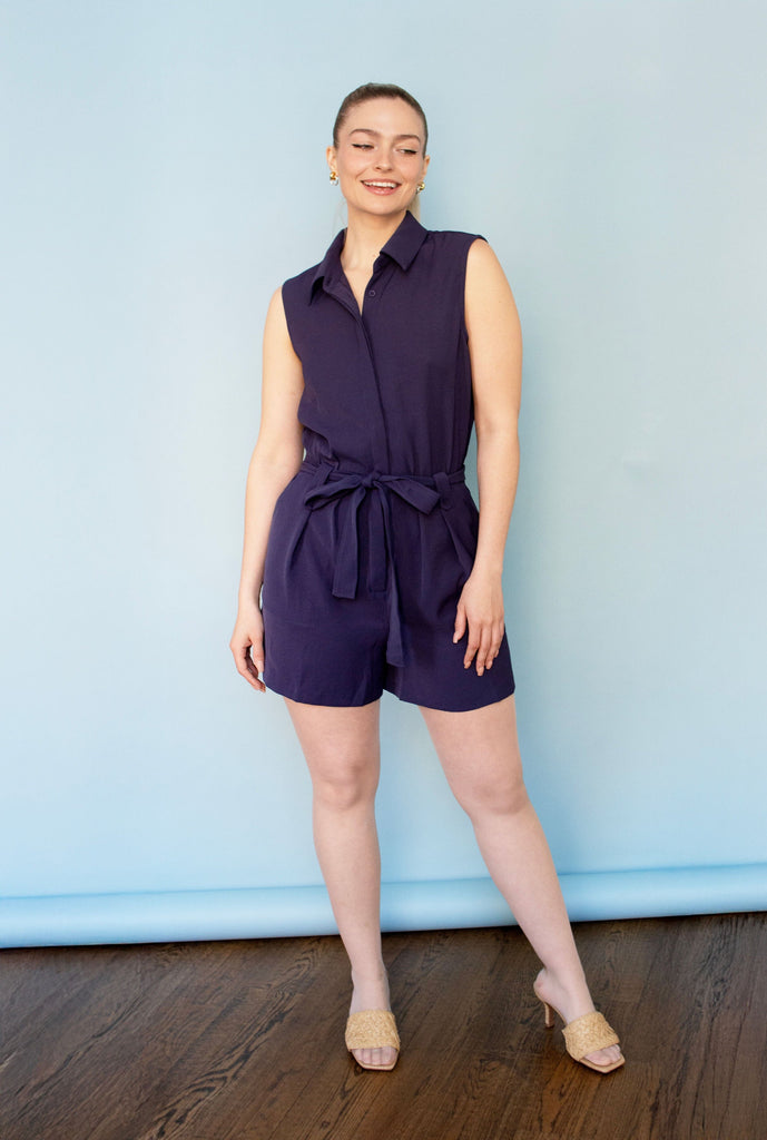 Oxford Blue Belted Romper