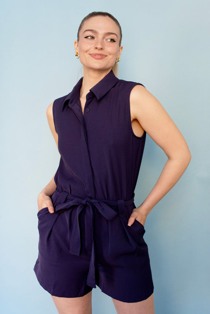 Oxford Blue Belted Romper