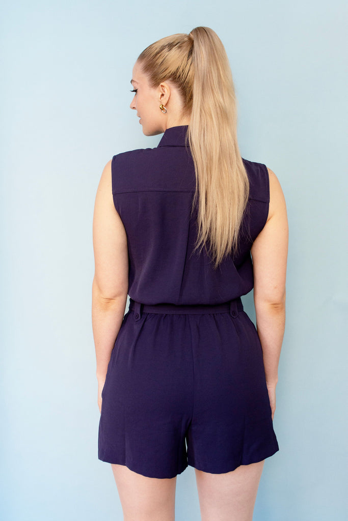 Oxford Blue Belted Romper