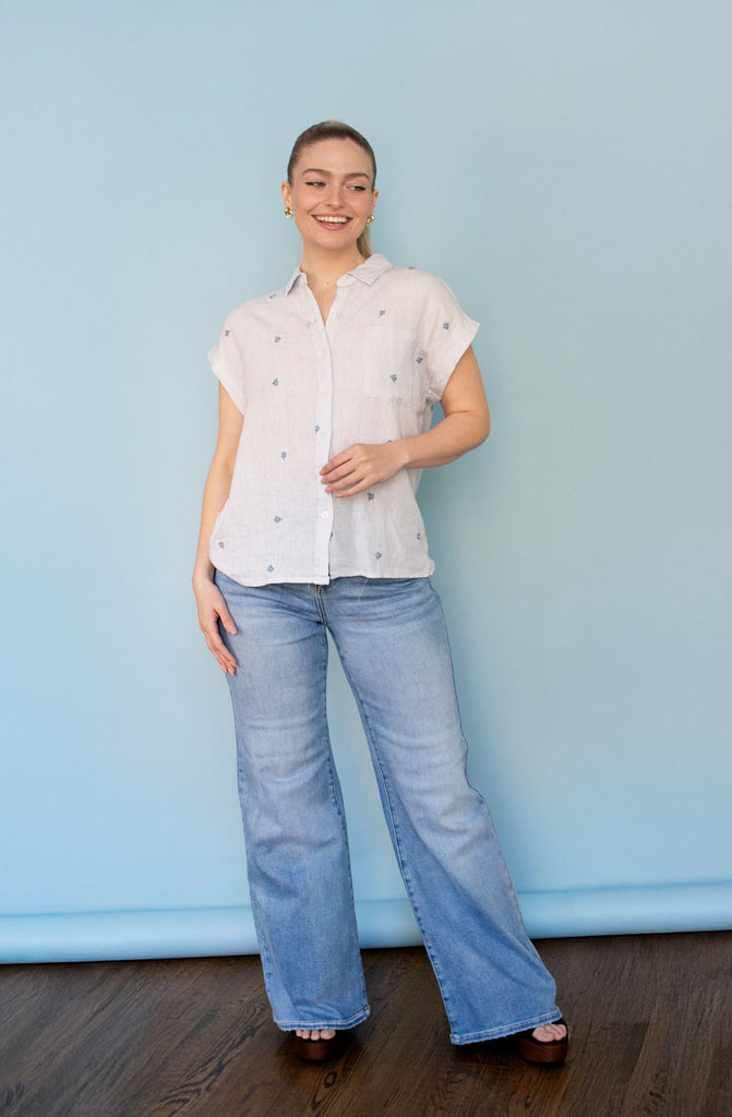 Blue Stripe Floral Print Shirt