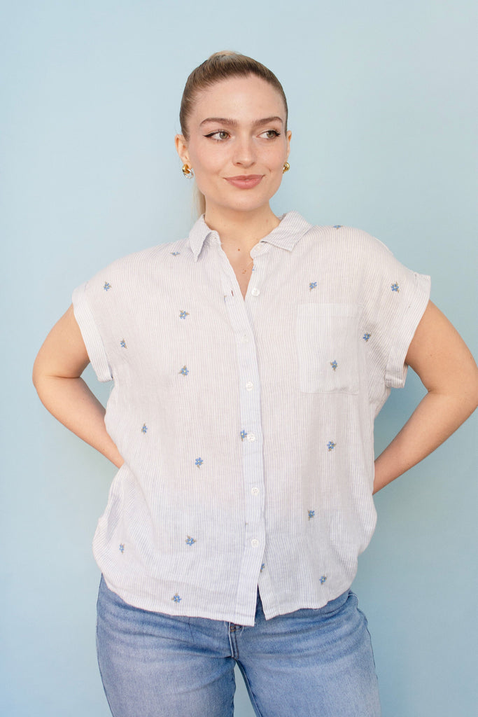 Blue Stripe Floral Print Shirt