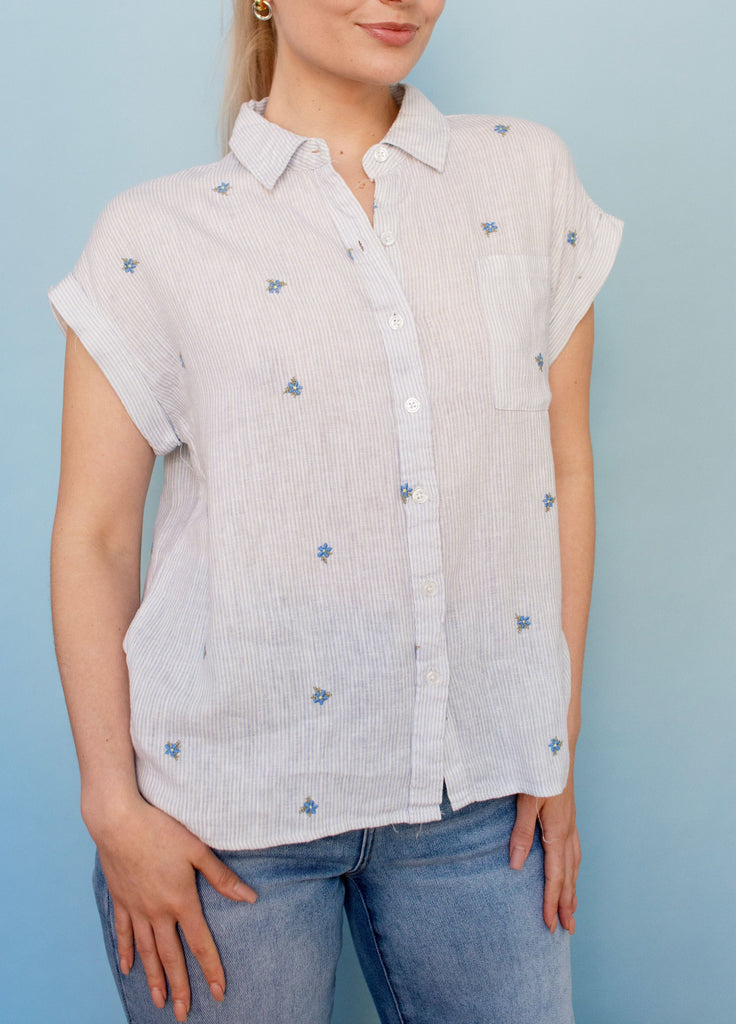 Blue Stripe Floral Print Shirt