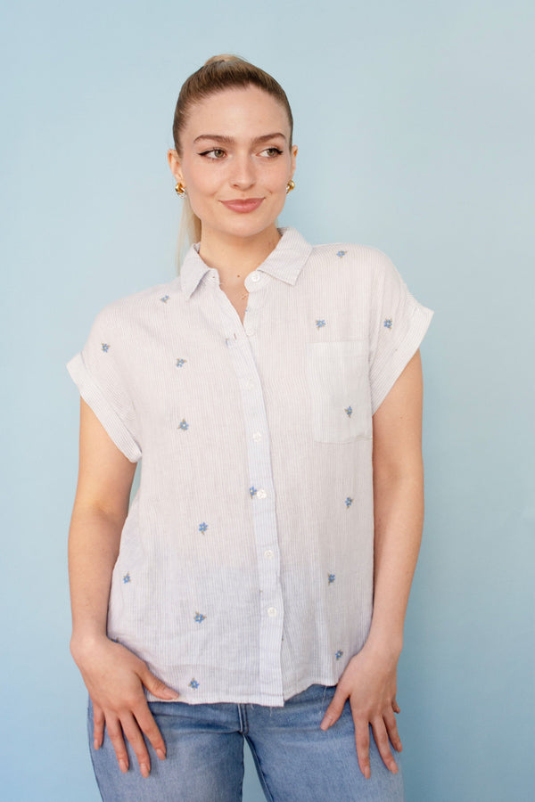 Blue Stripe Floral Print Shirt