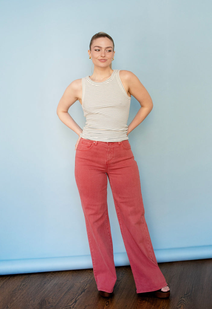 RISEN Tummy Control Brick High Rise Wide Leg Jeans