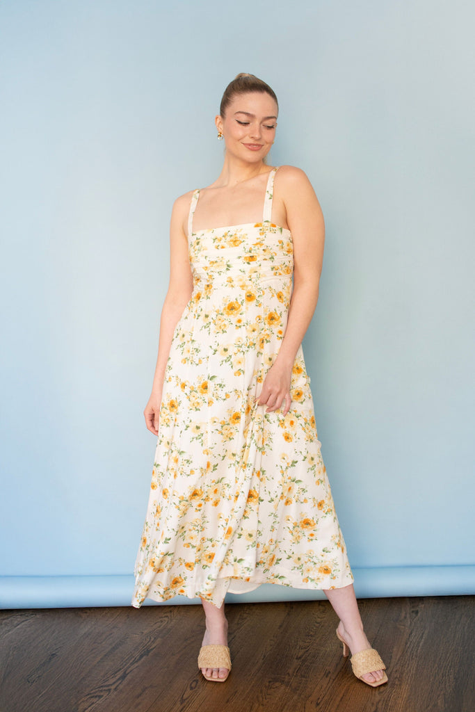 Floral Print Fit & Flare Pleated Dress