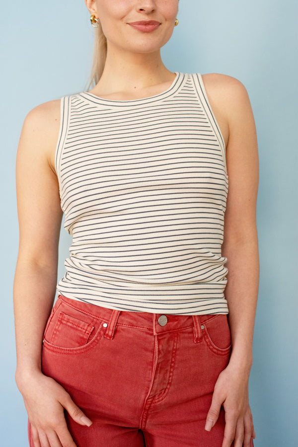 Sage Striped Ribbed Tank Top