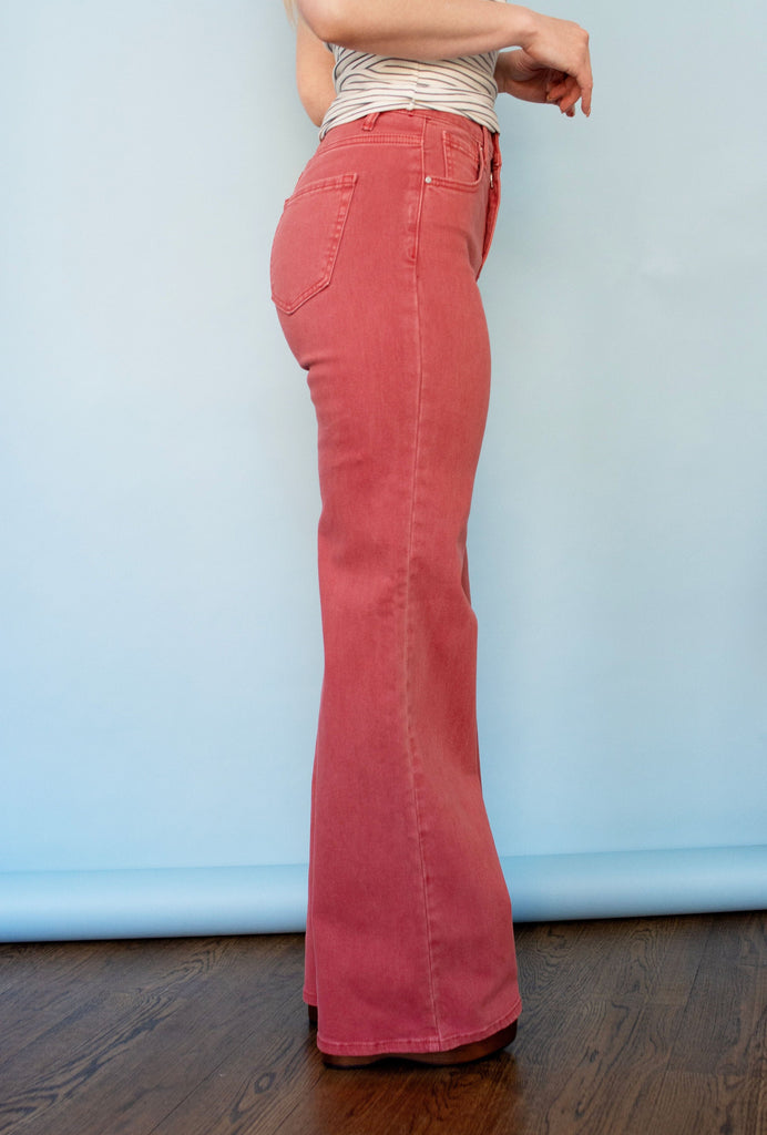 RISEN Tummy Control Brick High Rise Wide Leg Jeans
