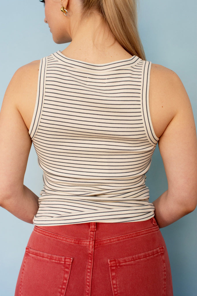 Sage Striped Ribbed Tank Top
