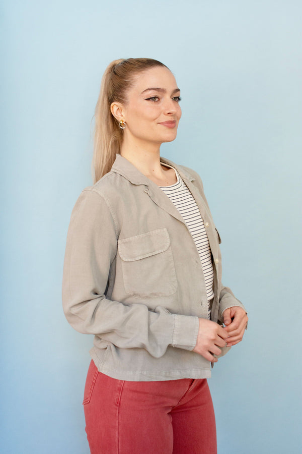 Lt Olive Button Front Shirt