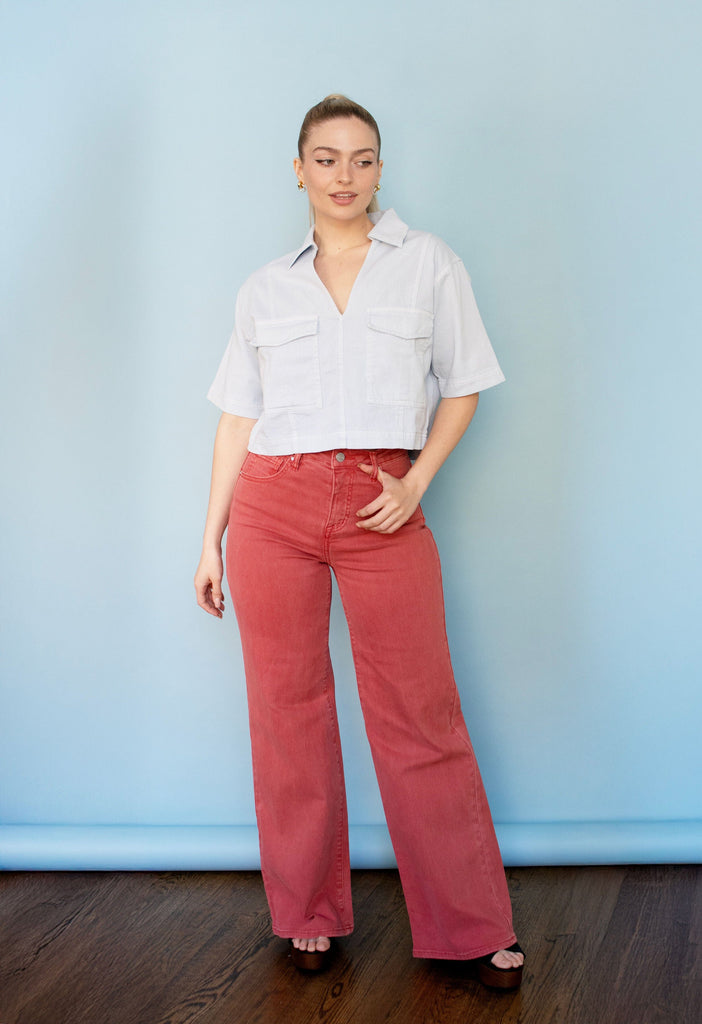 Ice Blue Short Sleeve Denim Shirt