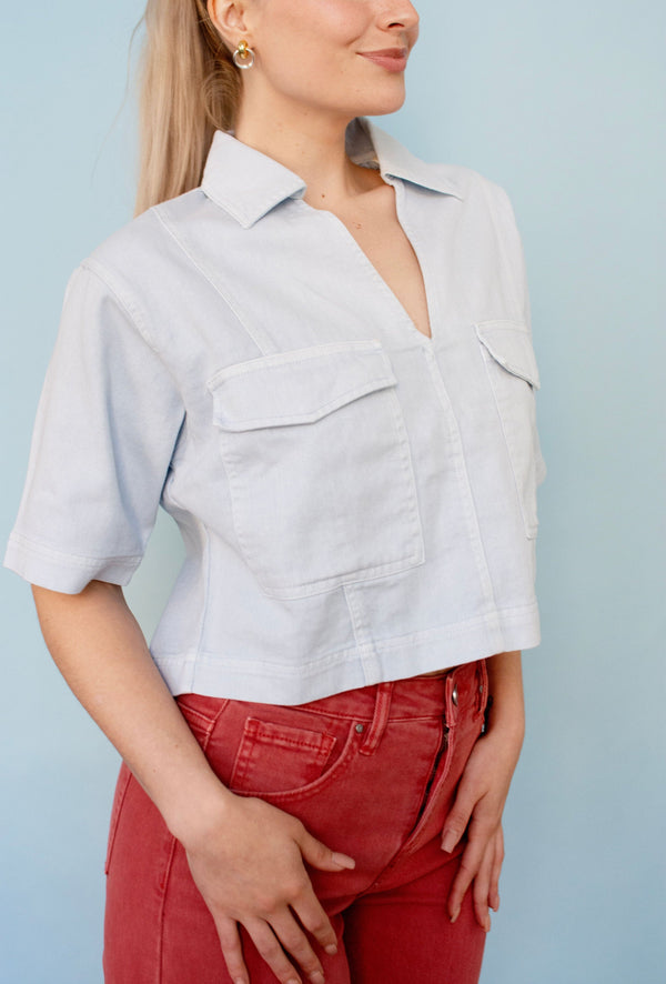 Ice Blue Short Sleeve Denim Shirt