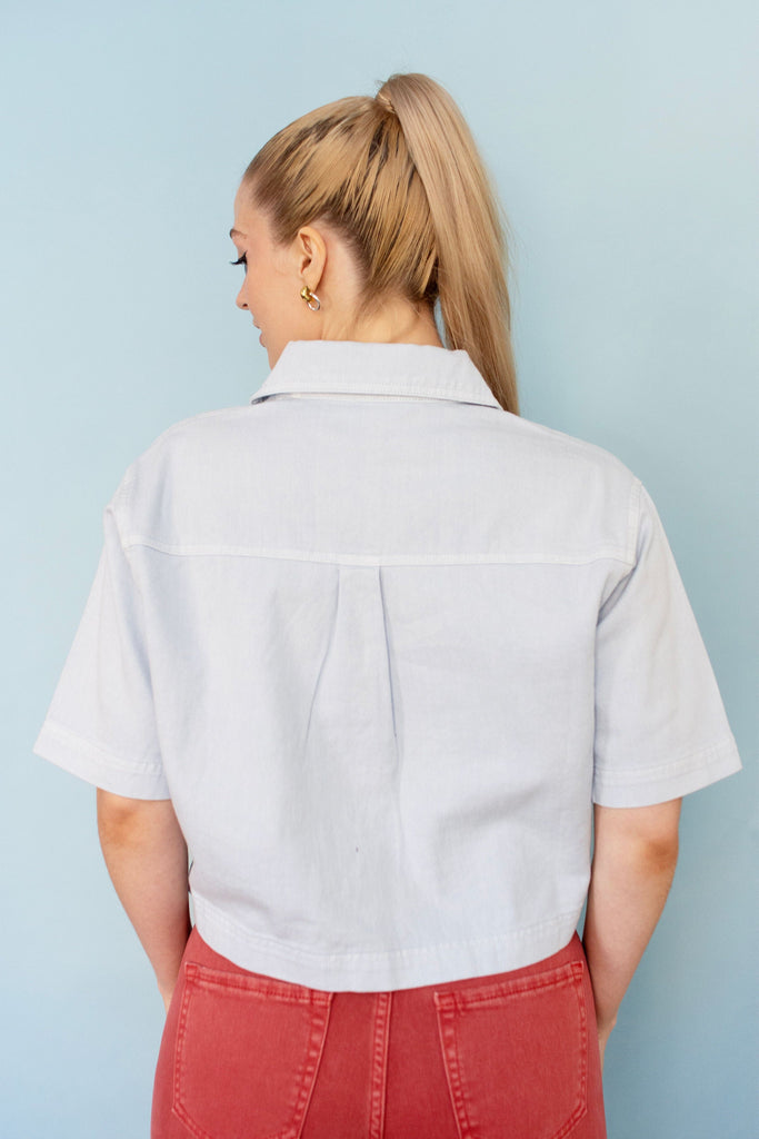 Ice Blue Short Sleeve Denim Shirt