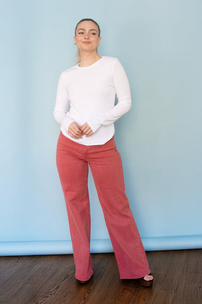 White Ribbed Long Sleeve Tee