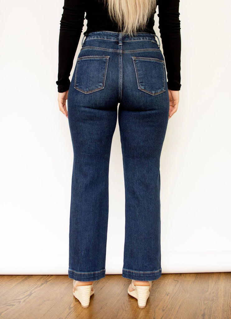 RISEN Dark Wash High Rise Crop Wide Jeans