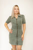 Washed Olive Denim Mini Dress