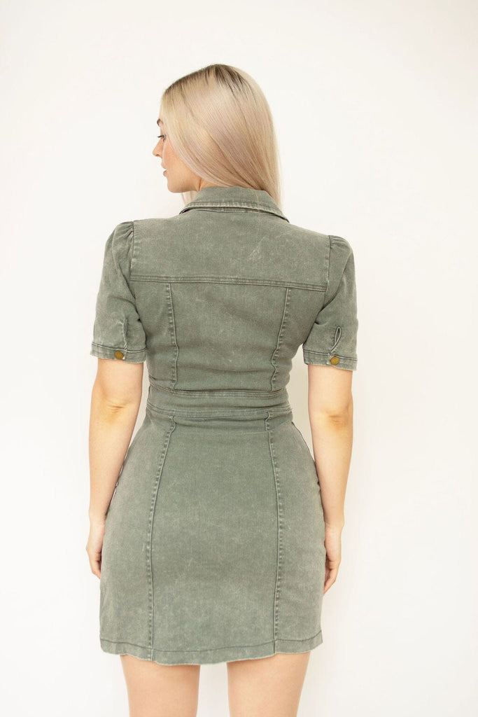 Washed Olive Denim Mini Dress