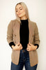 Brown Plaid Ruched Sleeve Blazer