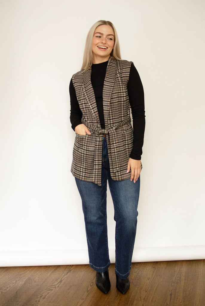 Plaid Sleeveless Tie Vest