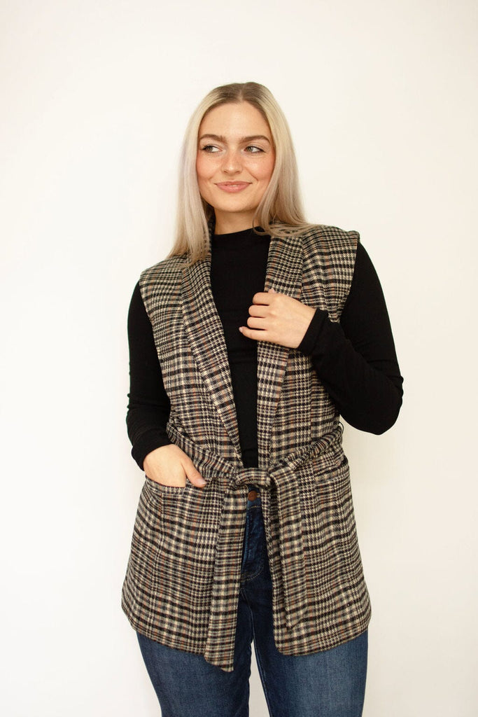 Plaid Sleeveless Tie Vest