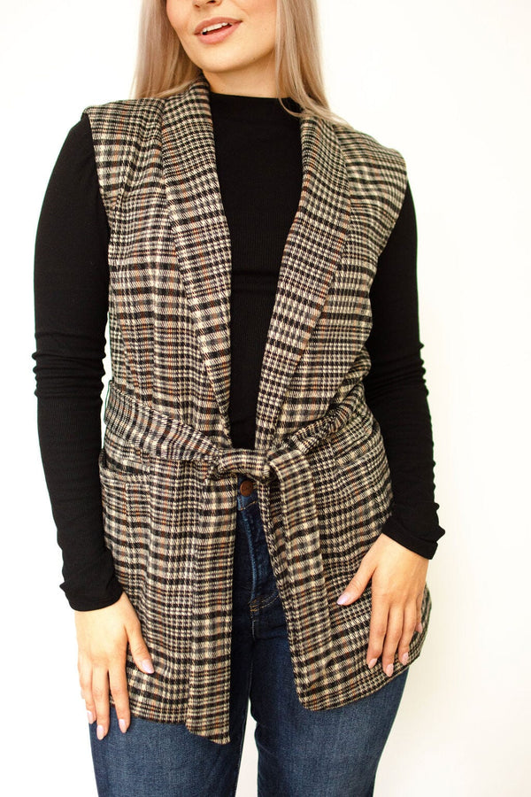 Plaid Sleeveless Tie Vest