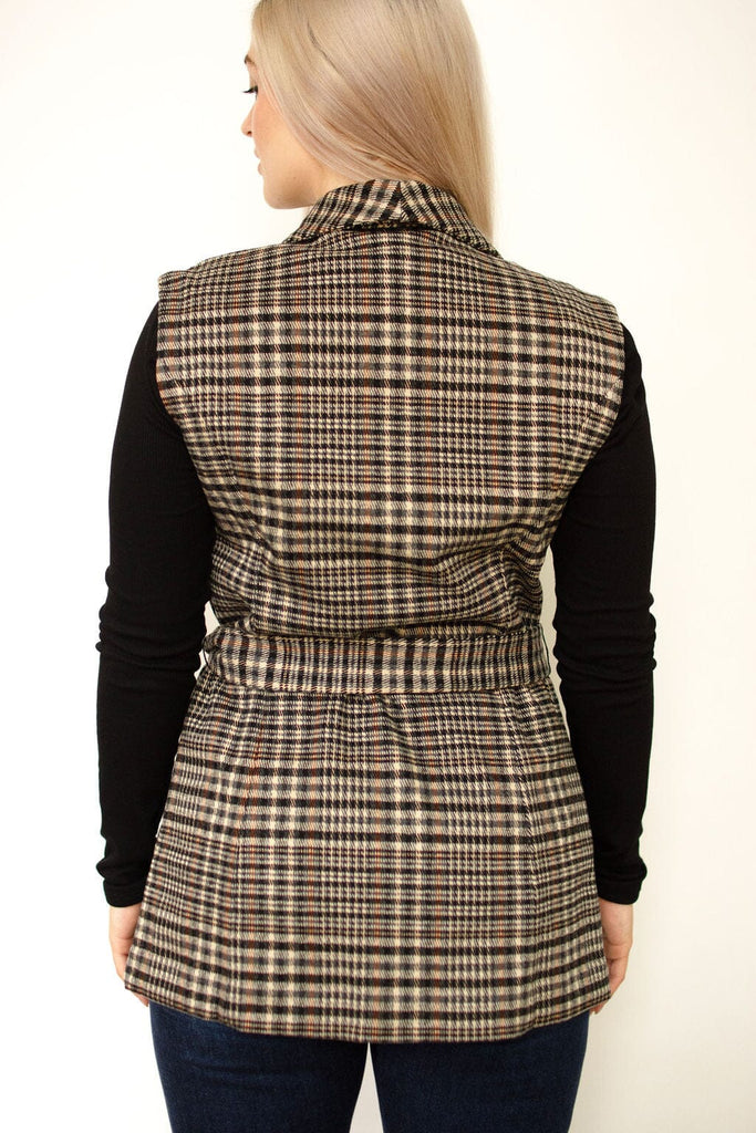 Plaid Sleeveless Tie Vest