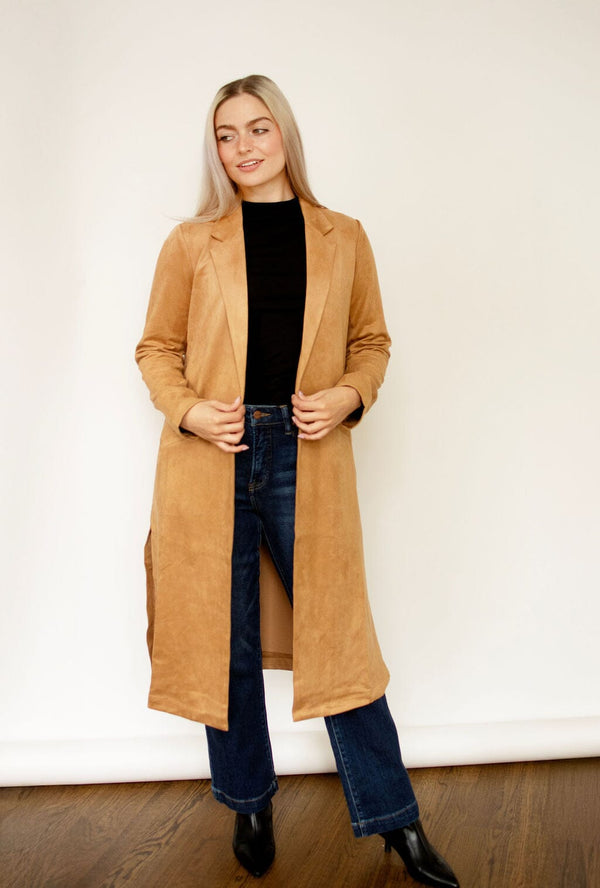 Camel Faux Suede Duster Jacket