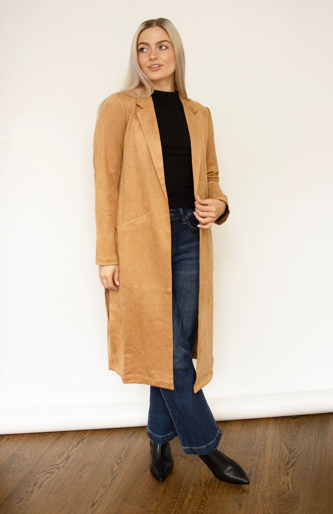Camel Faux Suede Duster Jacket