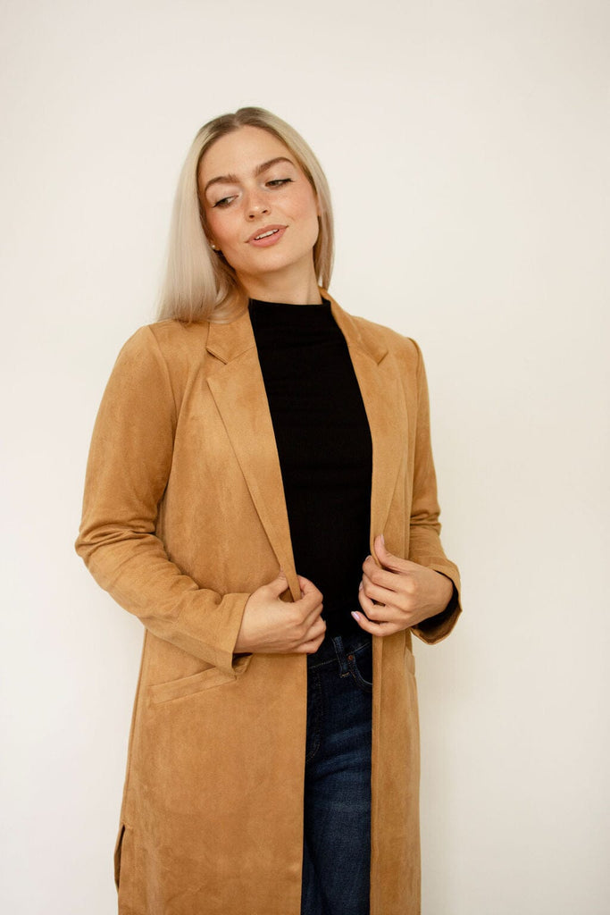 Camel Faux Suede Duster Jacket