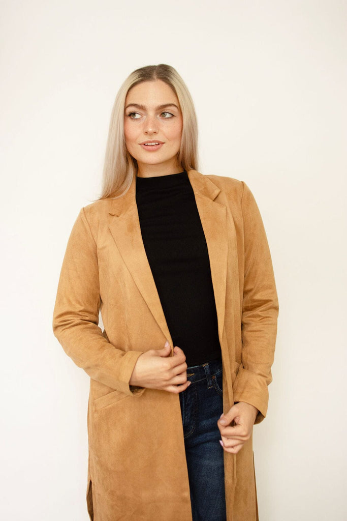 Camel Faux Suede Duster Jacket