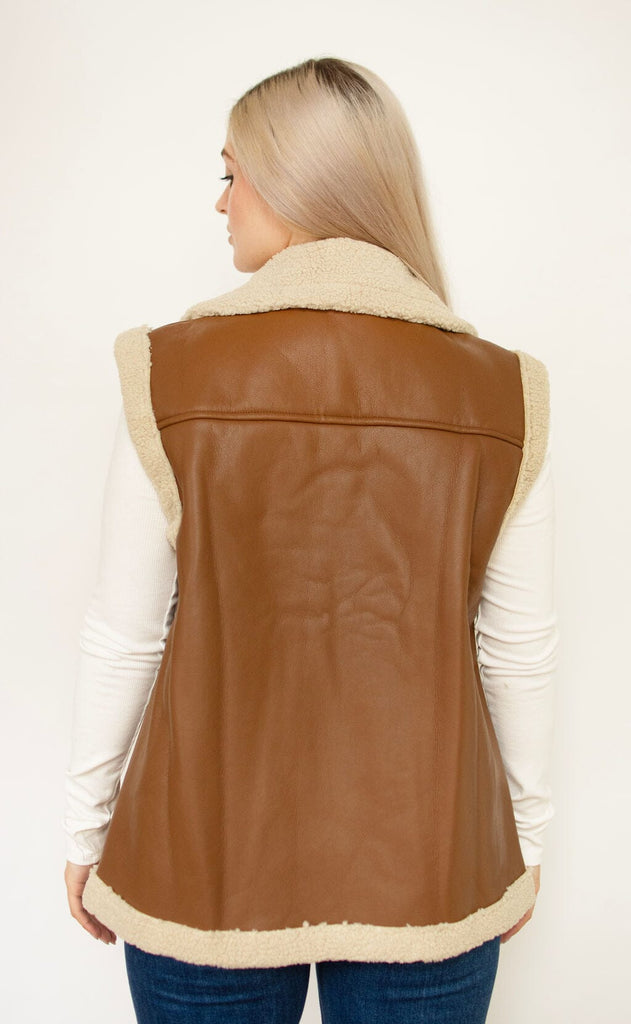 Brown Faux Leather Shearling Vest