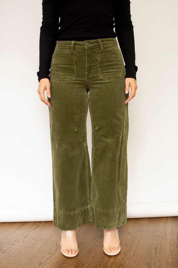 RISEN Moss High Rise Crop Wide Patch Pocket Corduroy Pants
