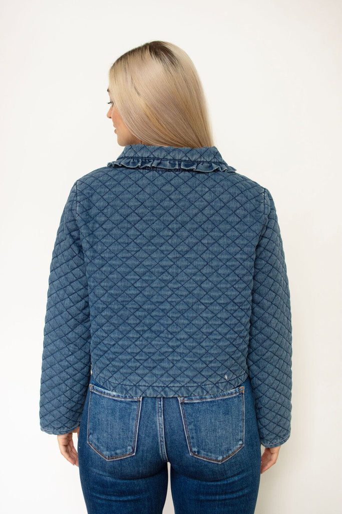 Denim Quilted Tie Front Jacket