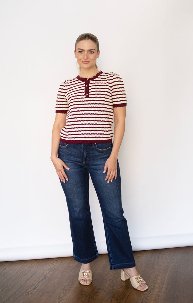 Stripe Pointelle Scallop Knit Top