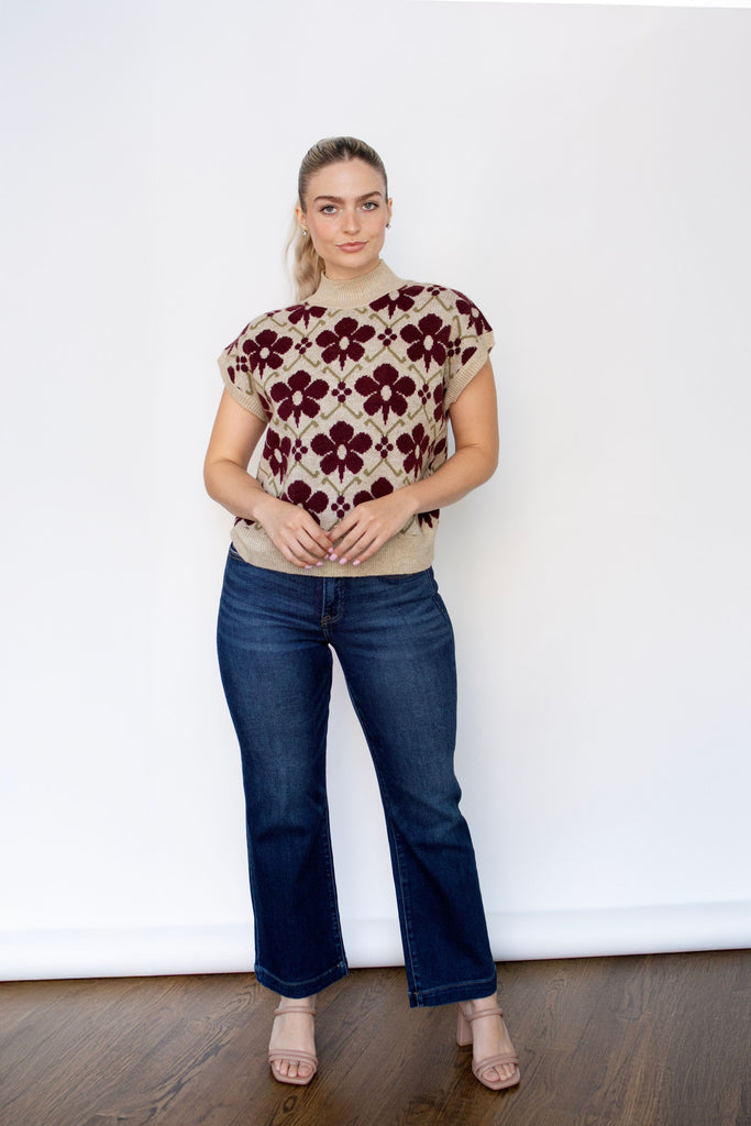 Floral High Neck Sweater