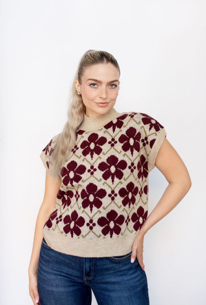Floral High Neck Sweater