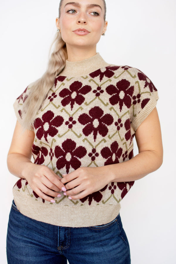 Floral High Neck Sweater