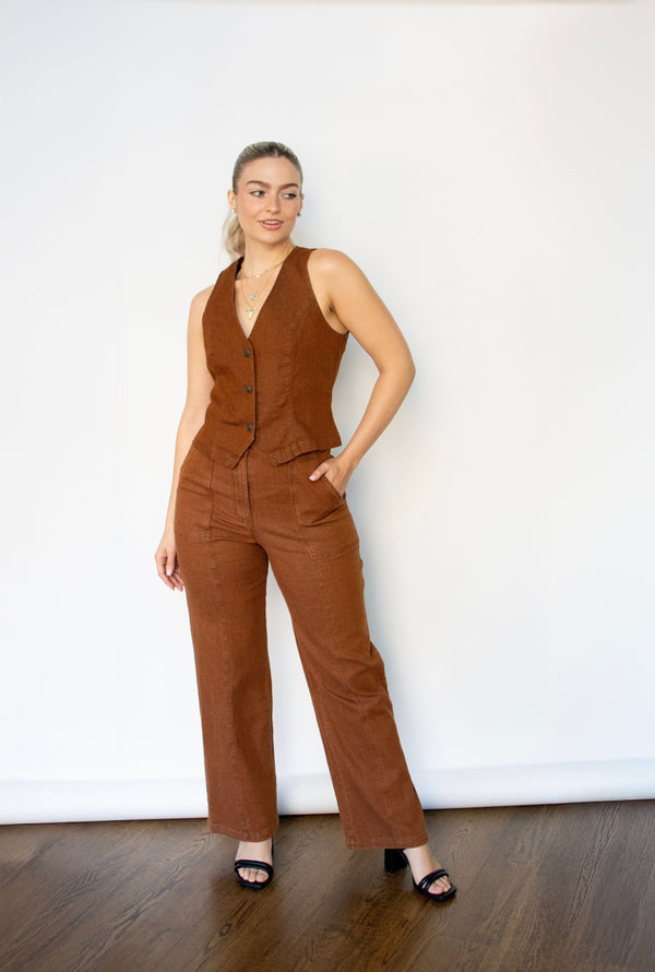Mocha Washed Cotton Utility Pants