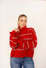 Red Stripe Relaxed Turtleneck Sweater