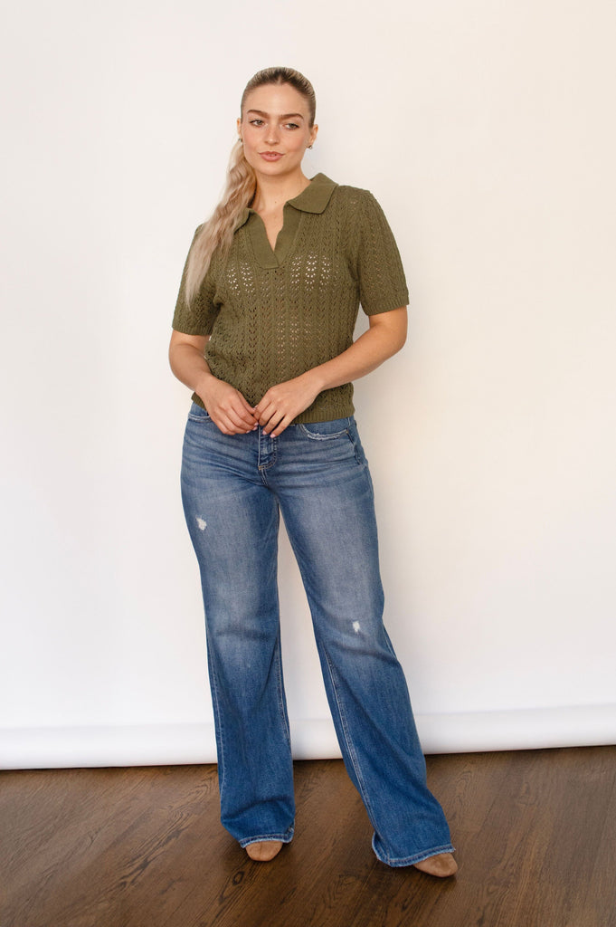 Olive Open Knit Collar Sweater