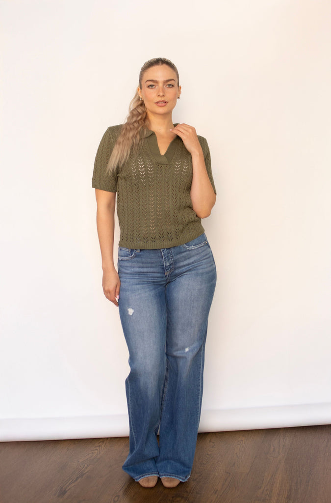 Olive Open Knit Collar Sweater