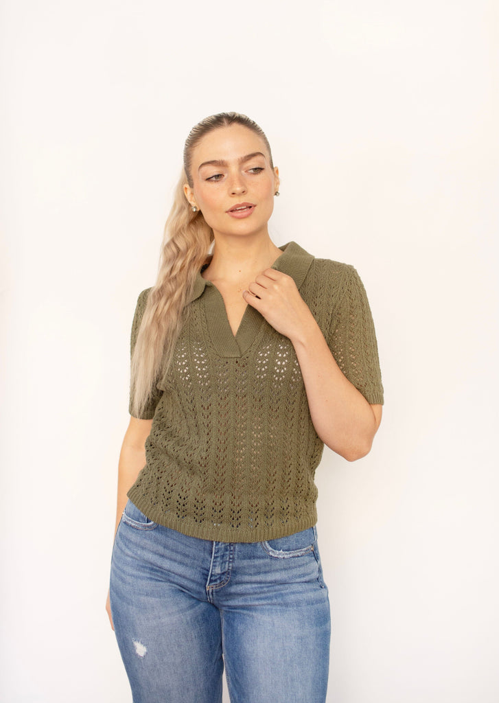 Olive Open Knit Collar Sweater