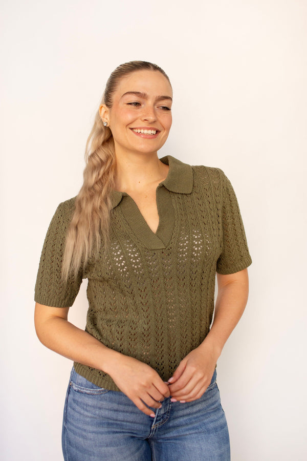 Olive Open Knit Collar Sweater